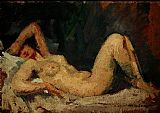 Mary Cassatt Canvas Paintings - Reclining Nude